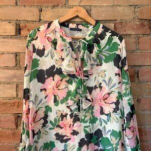 TOMMY HILFIGER Sheer Long Sleeve Blouse – Multicolour Print, Feminine & Flowy